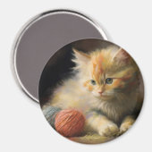 Strick spielt Orange Kitten mit Garn Magnet (Vorderseite/Rückseite)