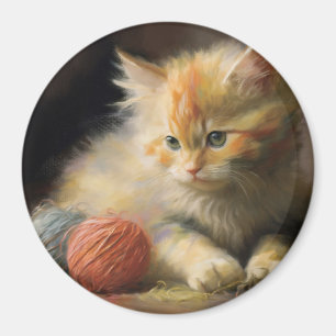 Strick spielt Orange Kitten mit Garn Magnet