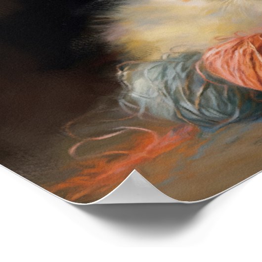 Strick spielt Orange Kitten mit Garn Poster (Ecke)