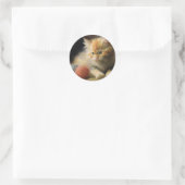 Strick spielt Orange Kitten mit Garn Runder Aufkleber (Tasche)