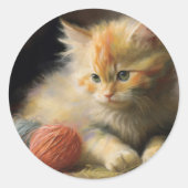 Strick spielt Orange Kitten mit Garn Runder Aufkleber (Vorderseite)