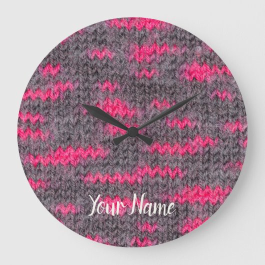 Strick Wolle Struktur mit rosa und graufarbenen Fa Große Wanduhr (Vorderseite)