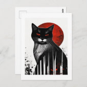 Strickarm: Halloween Autumn Cat Art Postkarte (Vorne/Hinten)