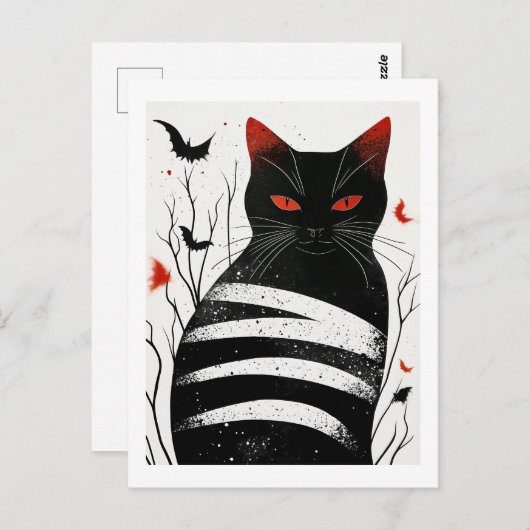 Strickarm: Halloween Autumn Cat Art Postkarte (Vorne/Hinten)