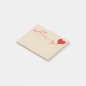 Stricken mit Herz-Garn im Rot Post-it Klebezettel (angewinkelt)