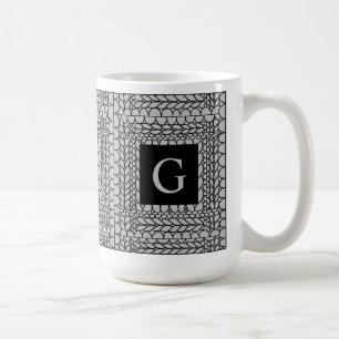STRICKEN RECHTS GRAU Hohe weiße Tasse + Text II