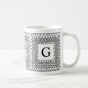 STRICKEN RECHTS WEISS Weiße Tasse + Initial