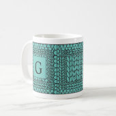 STRICKEN TEAL Weiße Tasse + Initial (Vorderseite Links)