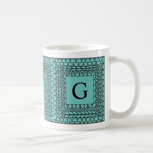 STRICKEN TEAL Weiße Tasse + Initial (Rechts)