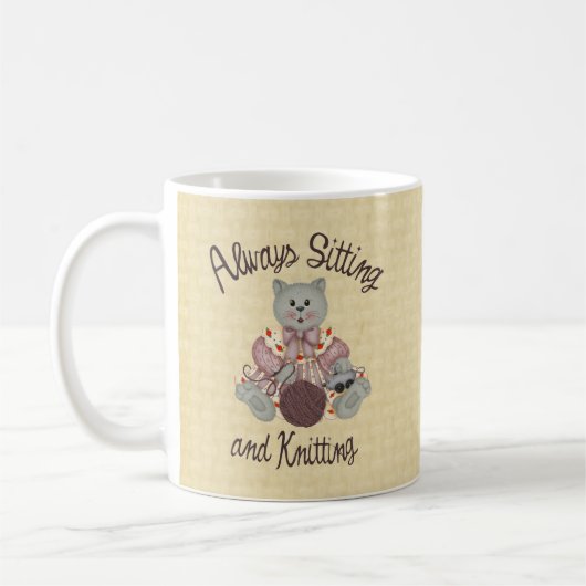 Strickende Katze Kaffeetasse (Links)