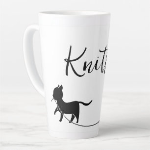 Strickende Katze und Garn Minimalist Milchtasse