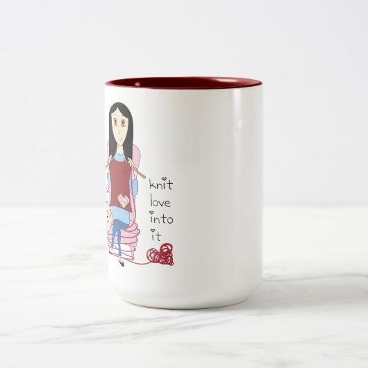 Strickende Mädchen-und Schafe Tasse (Mittel)