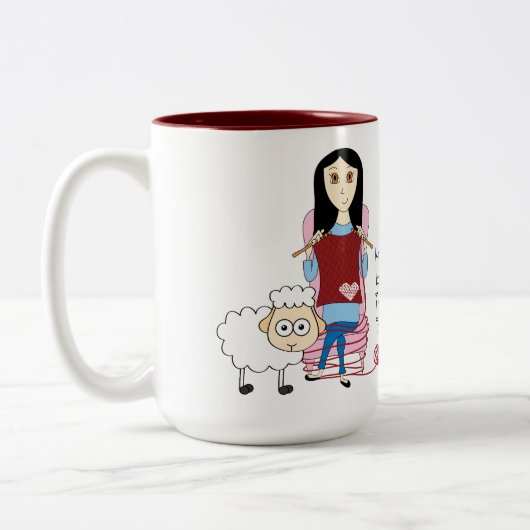 Strickende Mädchen-und Schafe Tasse (Links)