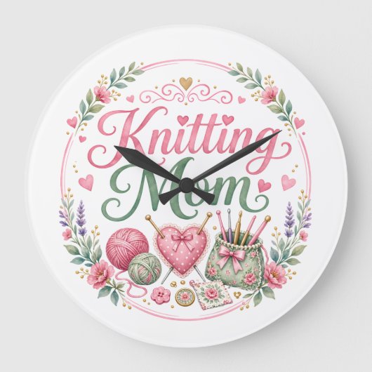 Strickende Mama Wanduhr (Vorderseite)