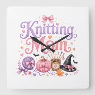 Strickende Mutter Halloween-Karte Quadratische Wanduhr