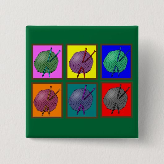 Strickende Popart Geschenke Button (Vorderseite)