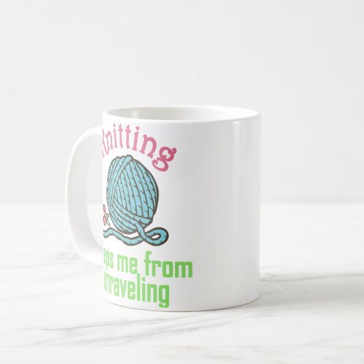 Strickende Therapie Kaffeetasse (Vorderseite Links)