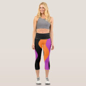 Strickende Yoga-Ameisen Lila Schwarz-Orange-Leggin Capri Leggings (Vorderseite)