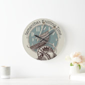 Strickende Zeit-Gekritzel-Kunst-Illustration Große Wanduhr (Zuhause)