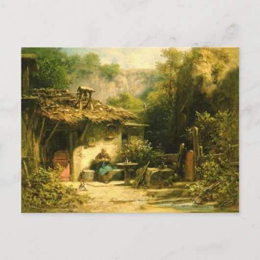 Strickender Einsiedler - Spitzweg Postkarte (Vorderseite)