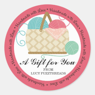 Strickender Häkelarbeitgarnkorb macht Hobbys in Runder Aufkleber