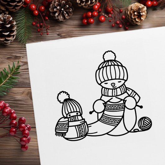 Strickender Schneemann Gummistempel
