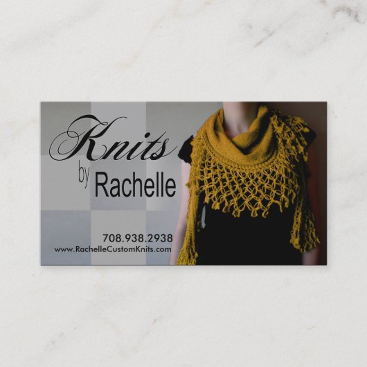 "Strickender" Strick, Häkelarbeit, handgemacht, Visitenkarte (Vorderseite)