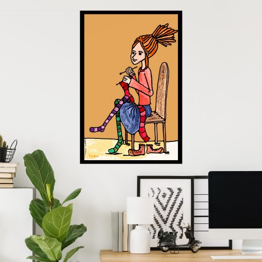 strickendes dreadlocksmädchen poster (Heimbüro)