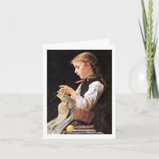 Strickendes Mädchen strickendes Mädchen Karte (Vorderseite)