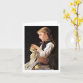 Strickendes Mädchen strickendes Mädchen Karte (Gelbe Blume)