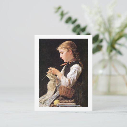 Strickendes Mädchen strickendes Mädchen Postkarte (Stehend Vorderseite)