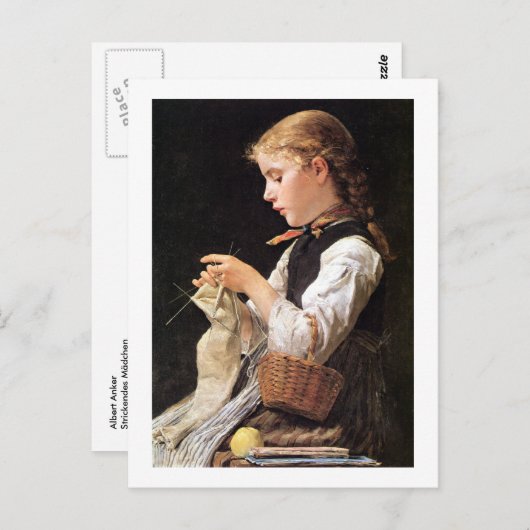 Strickendes Mädchen strickendes Mädchen Postkarte (Vorne/Hinten)