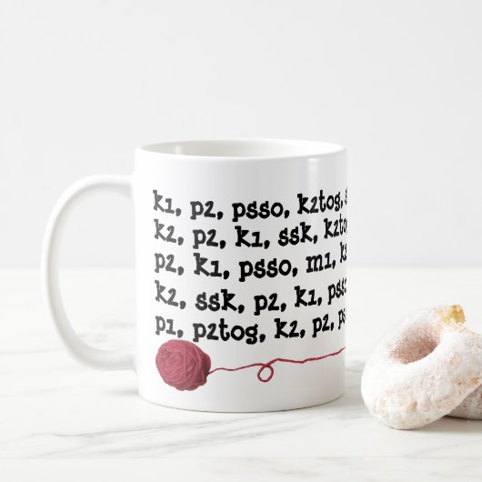 Strickendes Muster-Anweisungs-Garn-Ball-Rot Kaffeetasse (Mit Donut)