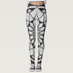 Strickendes Schwarzes u. Weiß der Stern-Mandala Leggings