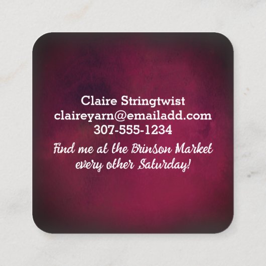 Strickerei Strickfaser Häkelhaut Handwerk busi Quadratische Visitenkarte (Rückseite)