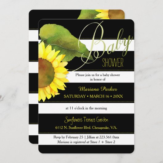 Strickfarbene Sonnenblumendusche Einladung (Vorne/Hinten)