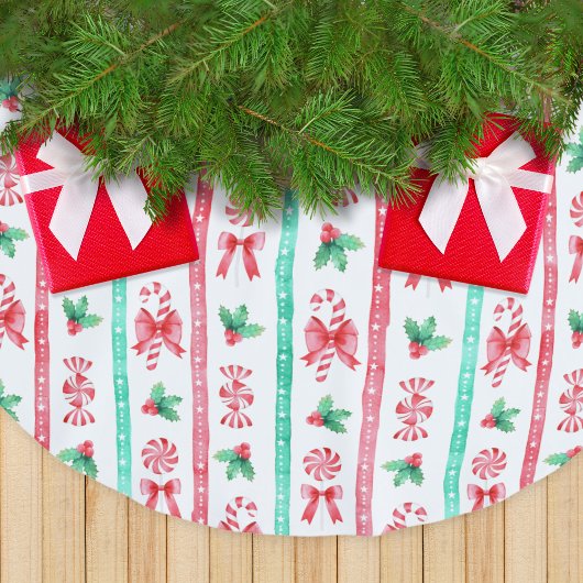 Strickfarbene Süßleinen + Pfefferminzbonbons Polyester Weihnachtsbaumdecke