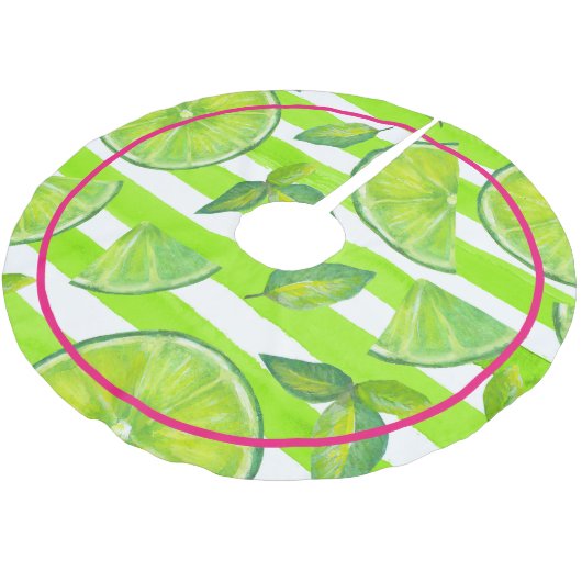 Strickfarbene Wasserfarbe Limon & Hot Neon Pink Polyester Weihnachtsbaumdecke (Schrägansicht)