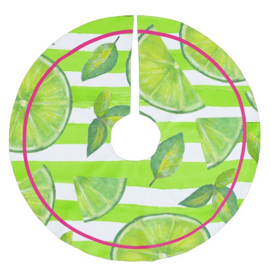 Strickfarbene Wasserfarbe Limon & Hot Neon Pink Polyester Weihnachtsbaumdecke (Vorderseite)