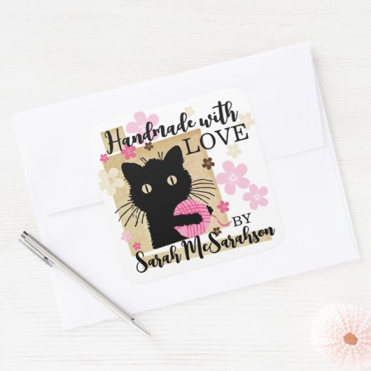 Strickfaser-Hausgeflügel-Katzengarne Quadratischer Aufkleber (Umschlag)