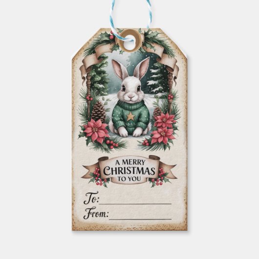 Strickhase und Zapfen-Anhänger Geschenkanhänger (Vorderseite)