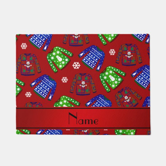 Strickjackemuster des individuellen Namens rotes Fußmatte (Vorderseite)