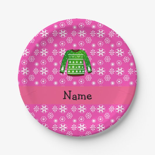 Strickjackerosa des individuellen Namens grünes Pappteller (Vorderseite)