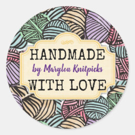 Strickkiste aus Doodle-Garn, handgefertigt mit Lie Runder Aufkleber