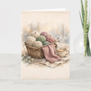 Strickkörbchen-Geschenk-Wasserfarbe-Garn-Cozy-Wint Karte