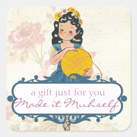 Strickkugel aus Strickfaser Quadratischer Aufkleber (Vorderseite)