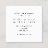 Stricklehrer Garnplatz Minimalistisch Quadratische Visitenkarte (Rückseite)