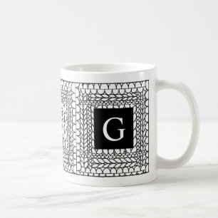 Strickmasche WHITE Weiße Tasse + Initial II