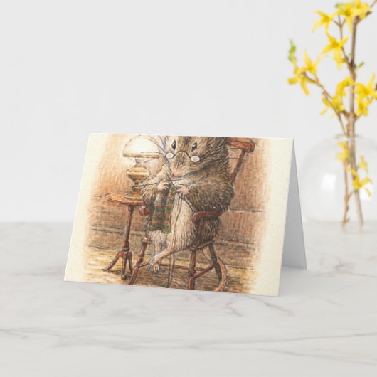 Strickmäuse - Beatrix Potter Karte (Gelbe Blume)
