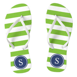 Strickmonogramm in Navy und Limon Badesandalen